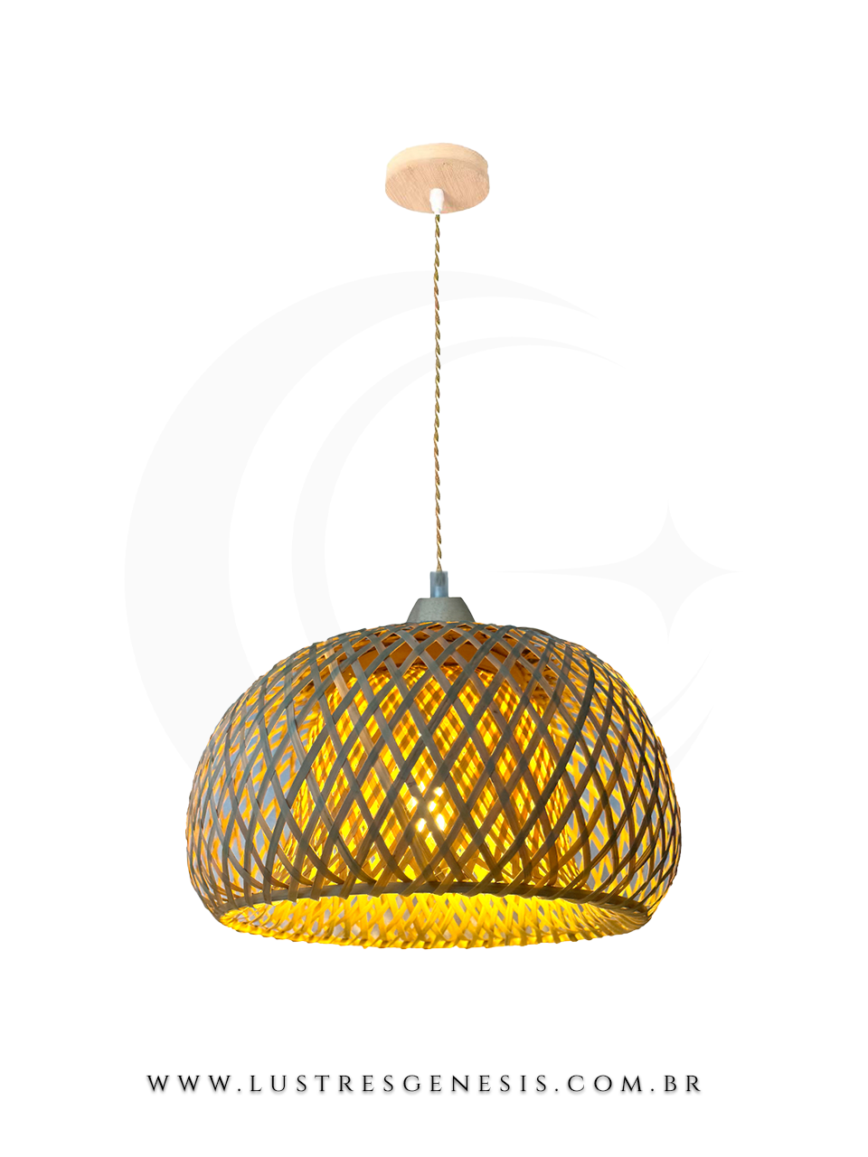 Pendente artesanal Sumatra de 80cm em palha natural, ideal para balcão de cozinha e área gourmet, com design moderno e acabamento trançado.